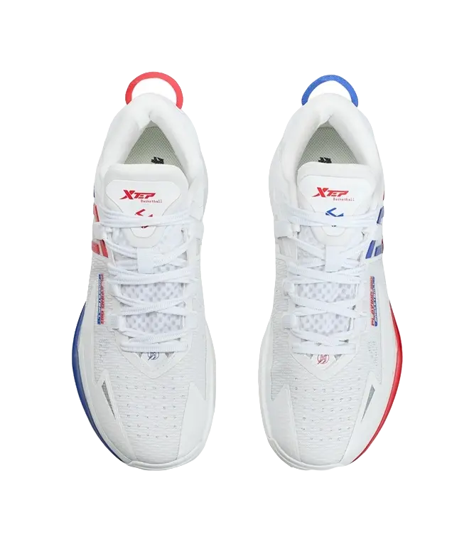 XTEP Spirit 3.0 Cushioning, Slip Resistant, Abrasion Resistant Coverage Low Top Basketball Shoes Mens White Blue 