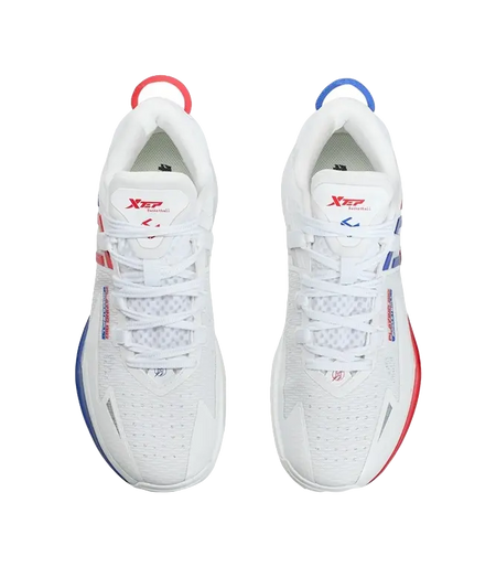 XTEP Spirit 3.0 Cushioning, Slip Resistant, Abrasion Resistant Coverage Low Top Basketball Shoes Mens White Blue 