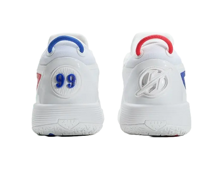 XTEP Spirit 3.0 Cushioning, Slip Resistant, Abrasion Resistant Coverage Low Top Basketball Shoes Mens White Blue 