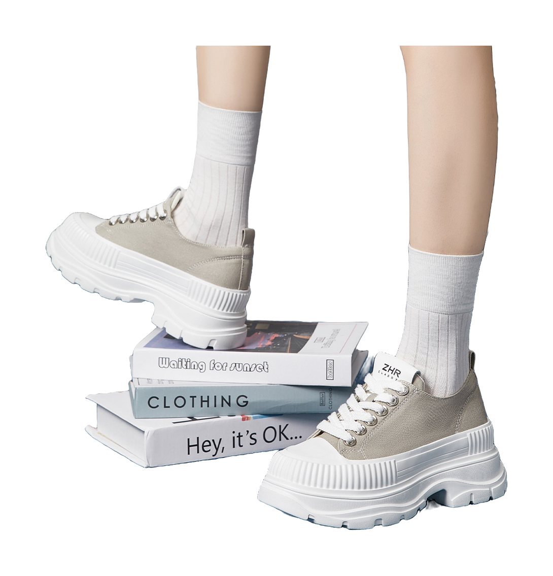 ZHR Artsy Style Canvas Shoes Abrasion Resistant Lightweight Height Increasing Casual Shoes Women's 