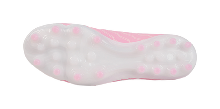 Pink soccer cleat outsole with translucent base and round conical studs
