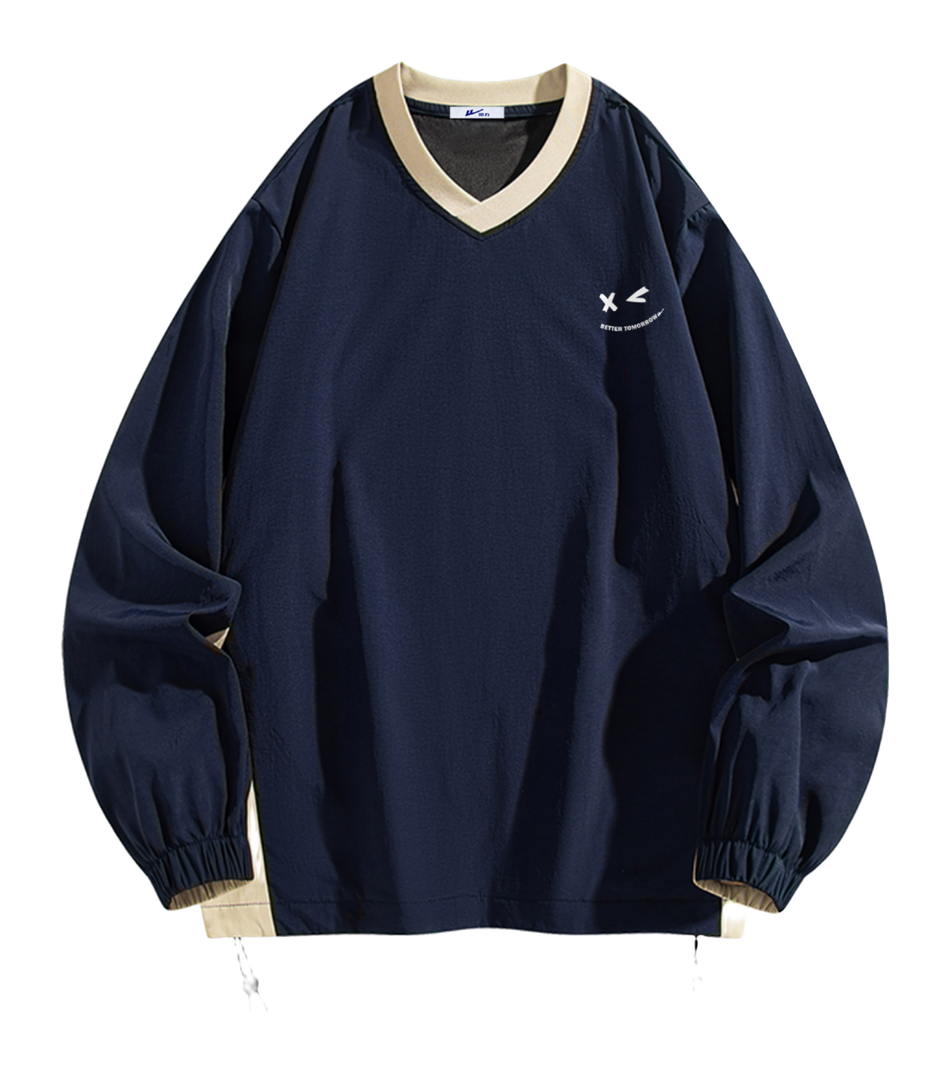 Warrior Revival Cloud Sail Series American Trendy College Style Contrast Ribbed Bottom Adjustable Smiling Face Letter Printed Loose Casual Versatile Hoodie Bottom Shirt Outer Wear Inner Wear Hoodie Long Sleeve T-shirt Unisex  vjsneaker.com