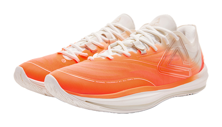 PEAK lightweight basketball shoes, fluorescent orange upper with white laces and cushioned midsole