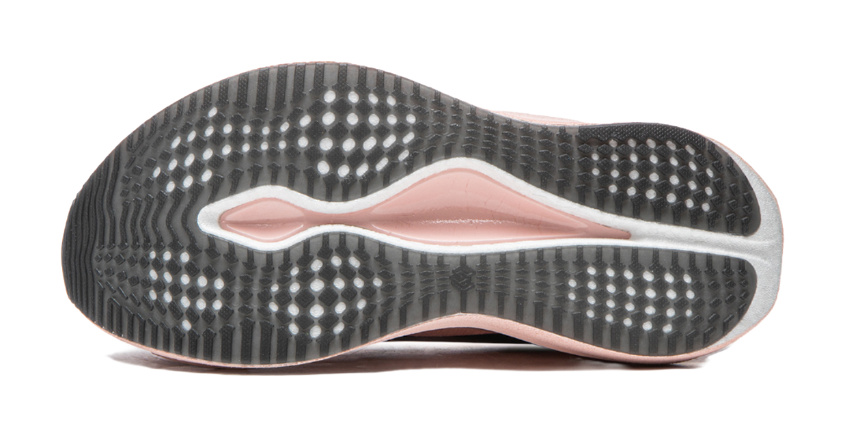 Li Ning women's running shoes outsole view, dark tread with light pink edge