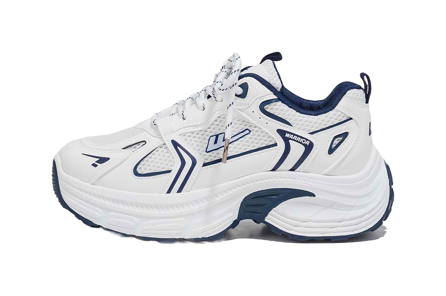 Warrior Cushioning And Breathable Low Top Chunky Sneakers Unisex White Dark Blue  vjsneaker.com