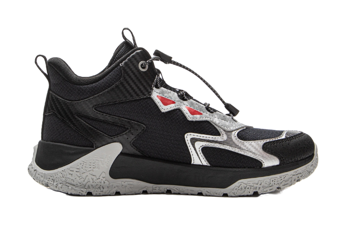 Li Ning Children's Peak Climbing 2 Reflective Comfortable Trendy Fashion Shock Absorbent Rebound Waterproof Support Mid Top Children's Outdoor Shoes Black Silver  VJSNEAKER