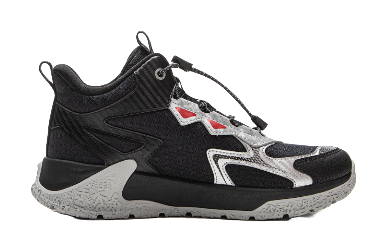 Li Ning Children's Peak Climbing 2 Reflective Comfortable Trendy Fashion Shock Absorbent Rebound Waterproof Support Mid Top Children's Outdoor Shoes Black Silver  VJSNEAKER