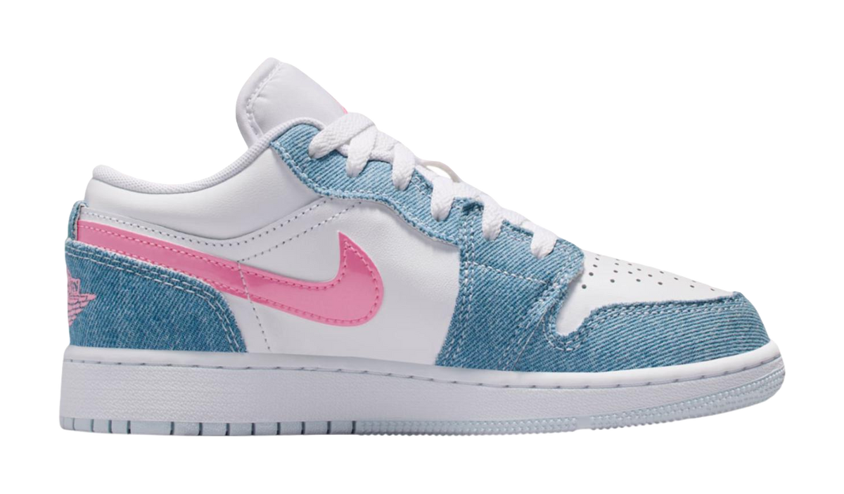 Jordan Air Jordan 1 Slip Resistant Abrasion Resistant Low top Childrens Basketball Shoes White Blue Teenagers  vjsneaker.com