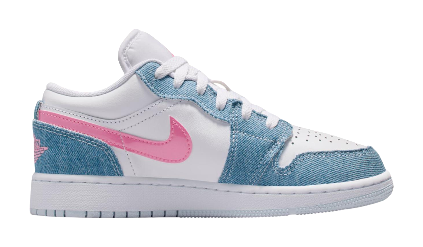 Jordan Air Jordan 1 Slip Resistant Abrasion Resistant Low top Childrens Basketball Shoes White Blue Teenagers  vjsneaker.com