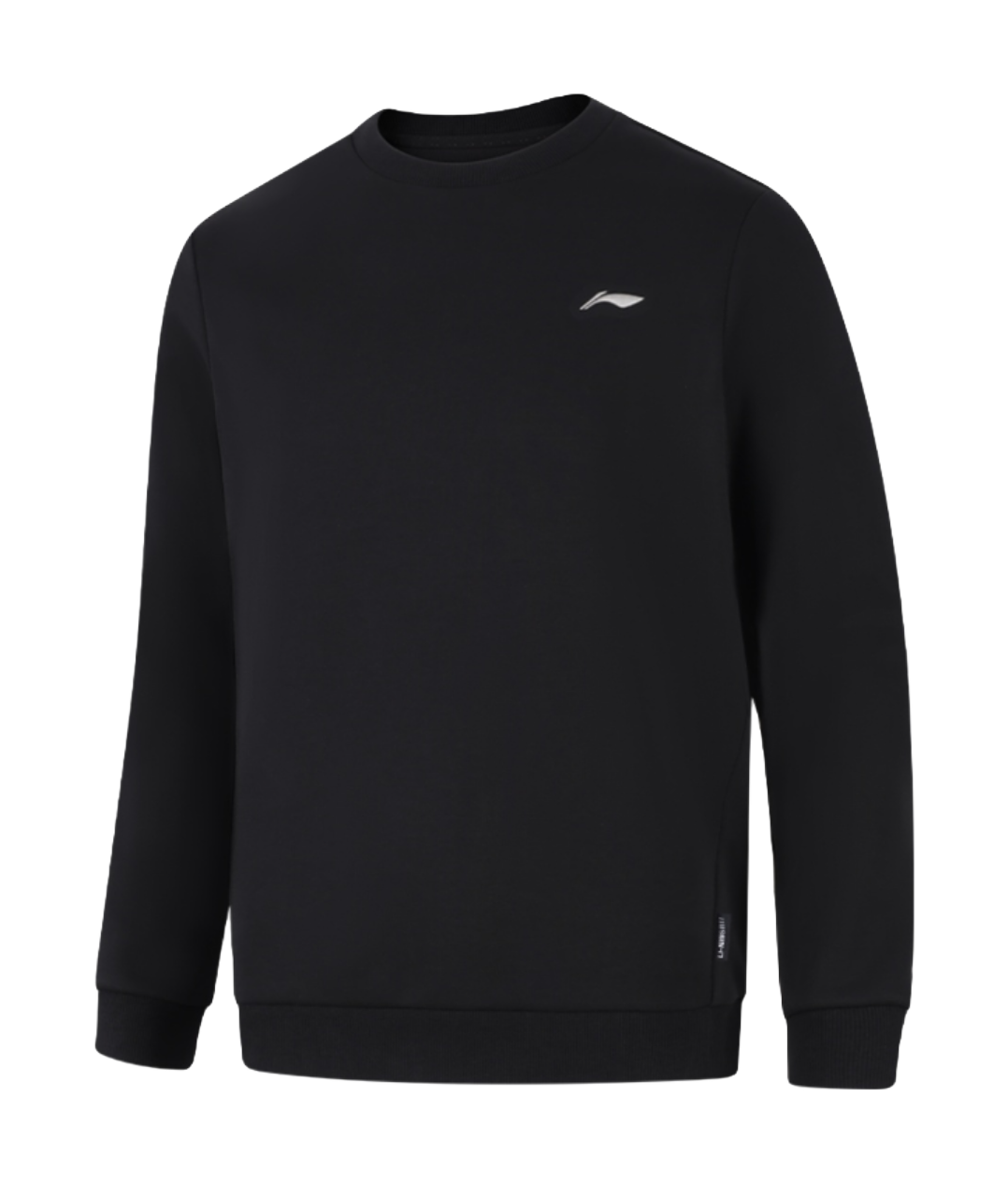 Li-Ning men’s black crewneck sweatshirt with small white logo on upper chest