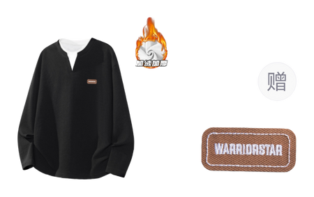 Warrior Warrior Double V-neck Spring/Autumn Velvet Hoodie Bottom Top Loose Casual Versatile Fashion Trendy Brand Simple Basic Long Sleeve T-shirt Unisex  vjsneaker.com