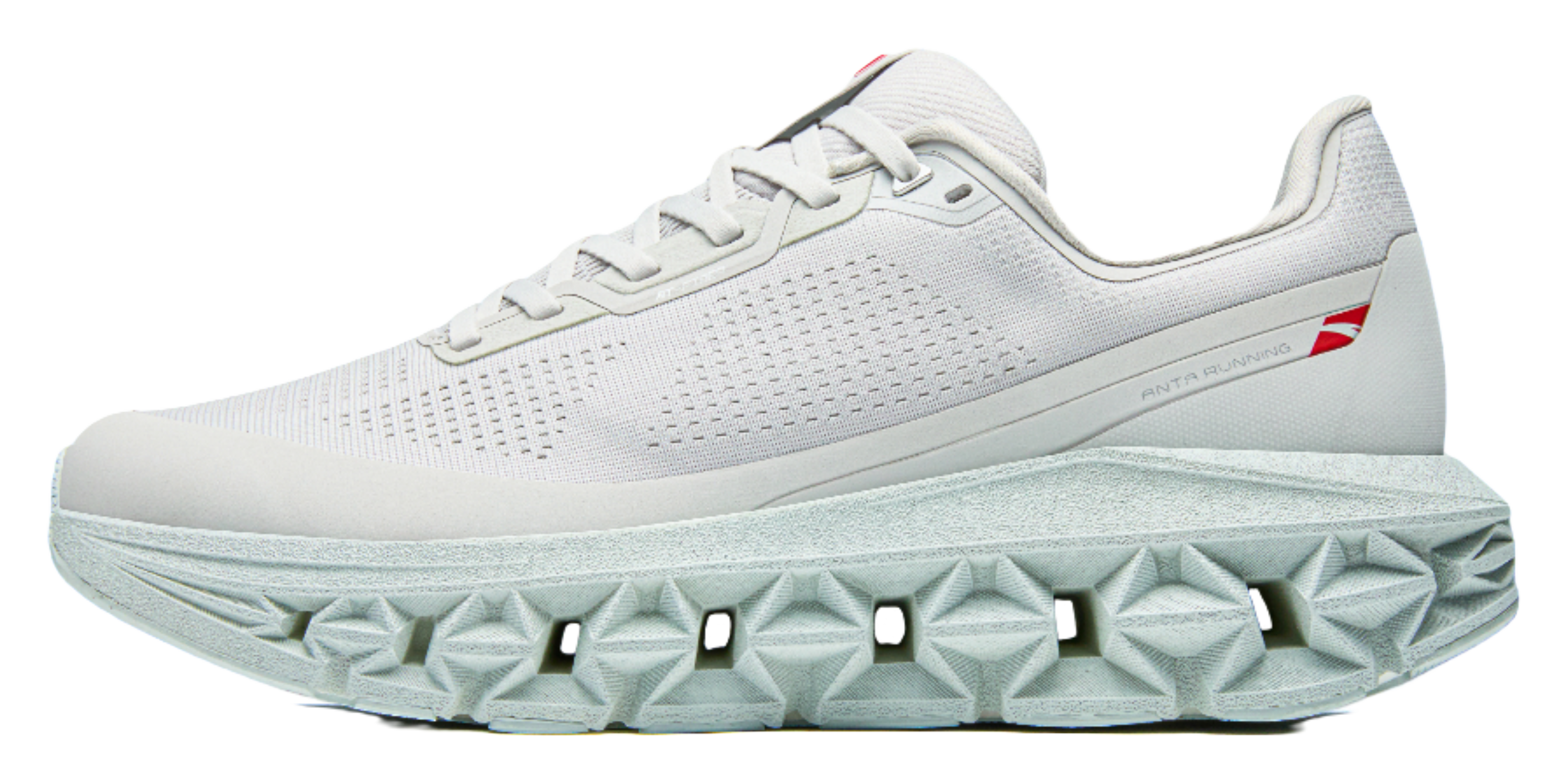 Anta low-top running shoes, light gray knit upper with lace-up front and chunky sole