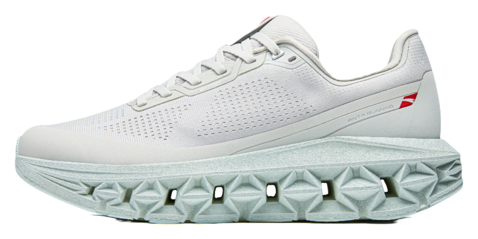 Anta low-top running shoes, light gray knit upper with lace-up front and chunky sole
