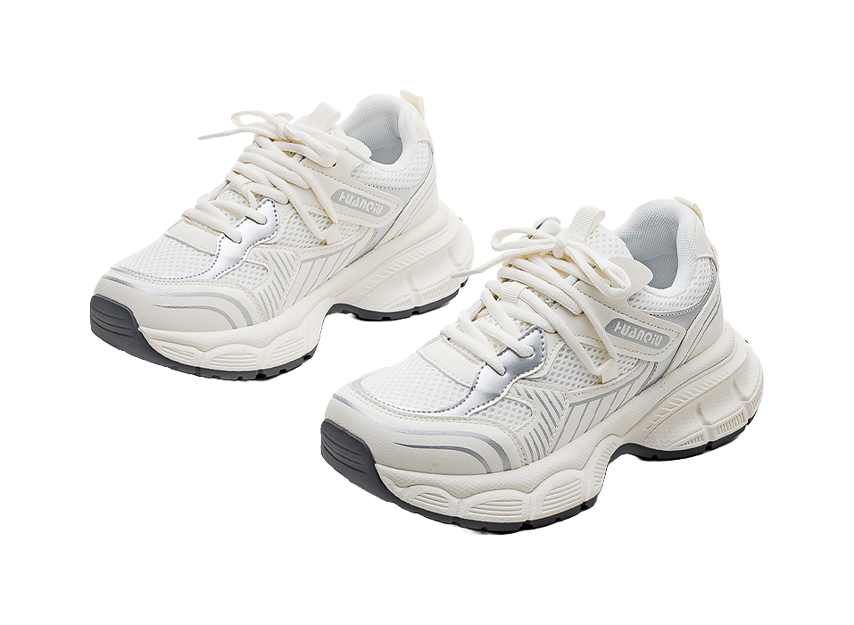 HUANQIU Slip Resistant, Breathable, Lightweight Low top Chunky Sneakers Women's Ecru 