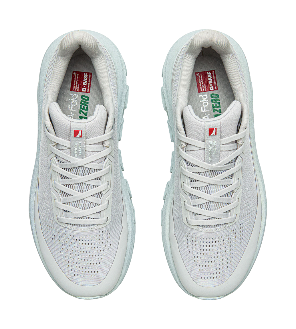 Pair of Anta low-top running shoes, light gray, lace-up openings with red tongue label
