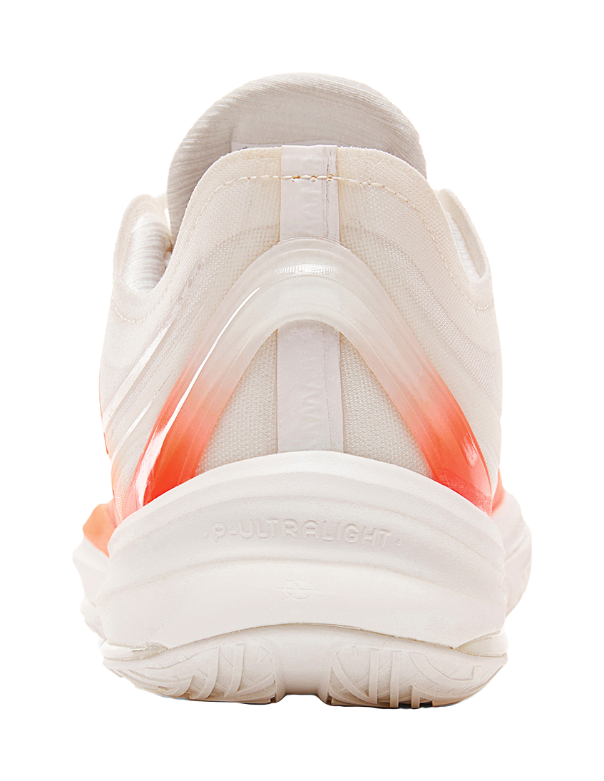 PEAK lightweight basketball shoes, rear view with white heel counter and orange accent stripe