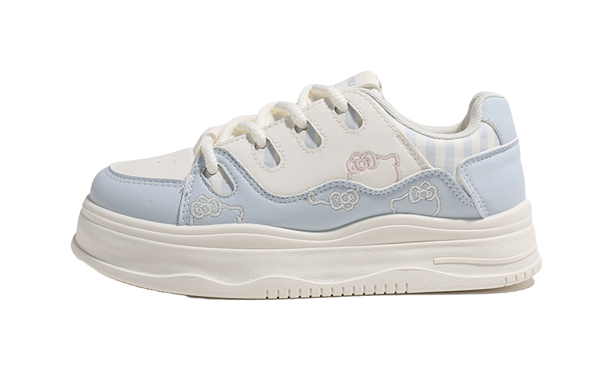 HUANQIU Women's Embroidered Kitten Skateboard Shoes - Sweet & Cute Low-Top Design with Height Increase & Shock Absorption 