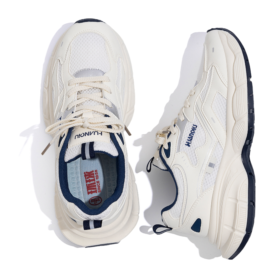 HUANQIU Breathable Coverage, Lightweight, Height Increasing Low top Chunky Sneakers Unisex White Blue 