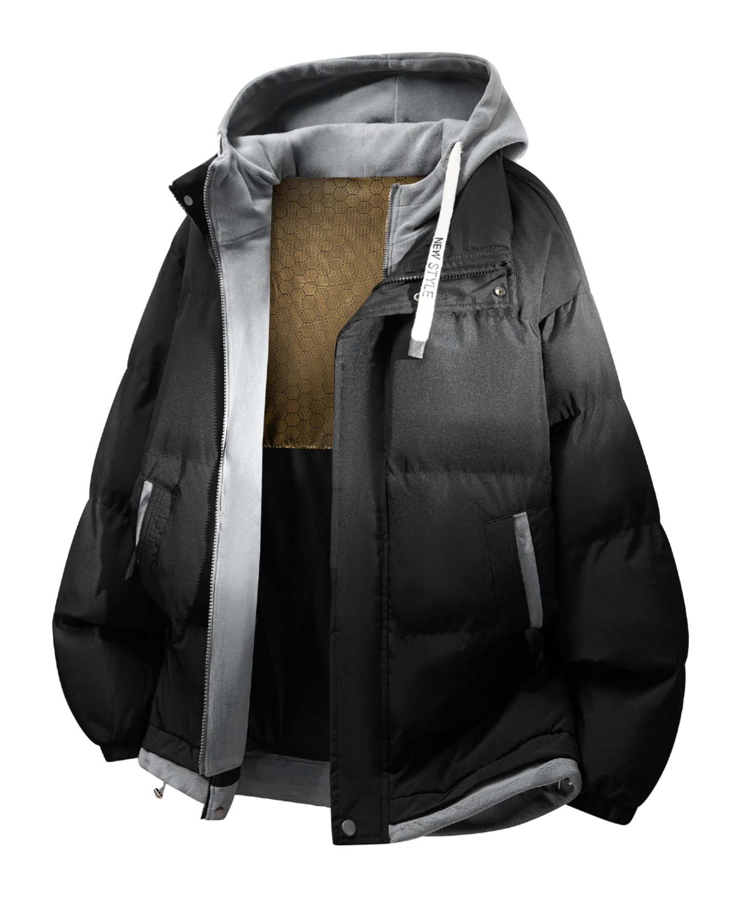 Warrior retro American solid color fake two-piece splicing contrasting loose and versatile hooded pilot with thick cotton lining, graphene heat storage insulation, warm work clothes, cotton jacket jacket, unisex  VJSNEAKER