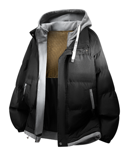 Warrior retro American solid color fake two-piece splicing contrasting loose and versatile hooded pilot with thick cotton lining, graphene heat storage insulation, warm work clothes, cotton jacket jacket, unisex  VJSNEAKER