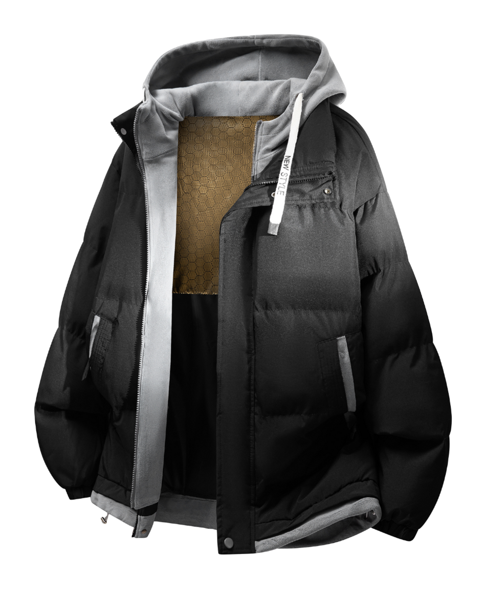 Warrior retro American solid color fake two-piece splicing contrasting loose and versatile hooded pilot with thick cotton lining, graphene heat storage insulation, warm work clothes, cotton jacket jacket, unisex  VJSNEAKER