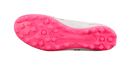Youth multi-ground soccer shoe outsole, pink rubber with stud pattern