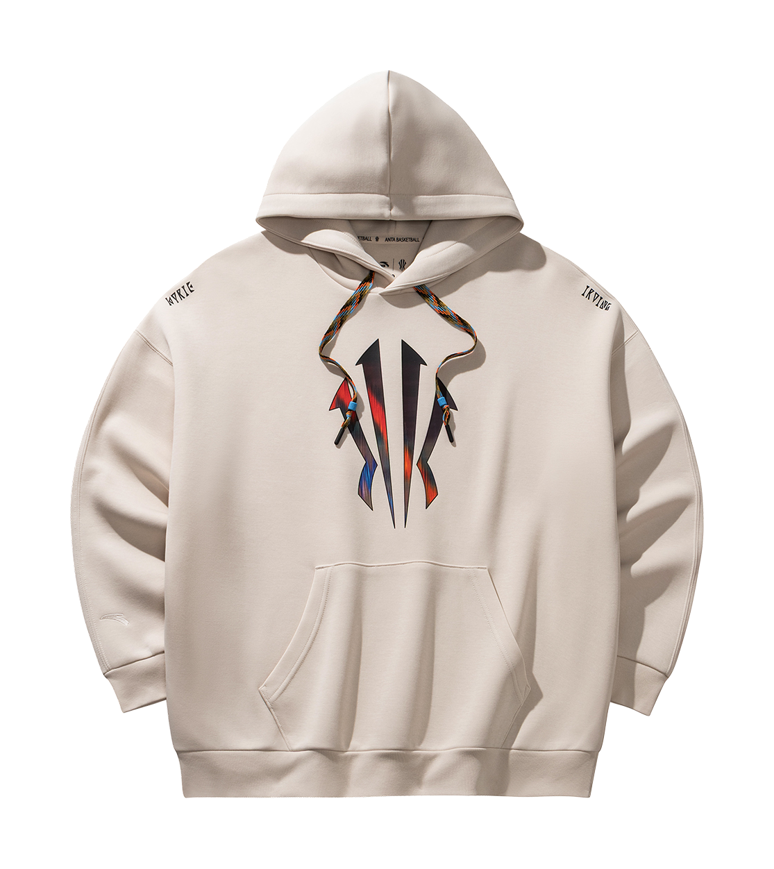 Unisex mud-gray hoodie sweatshirt with colorful front graphic and kangaroo pocket