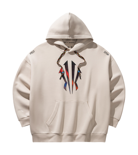 Unisex mud-gray hoodie sweatshirt with colorful front graphic and kangaroo pocket