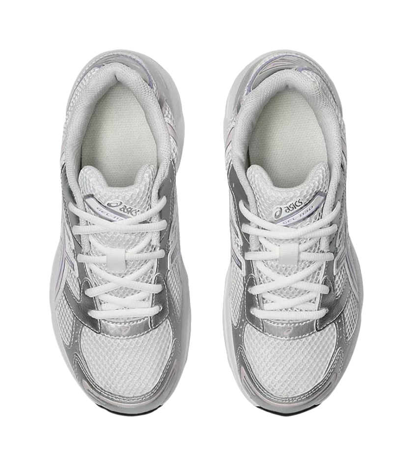 ASICS Gel 1130 Synthetic Leather Cushioning Support Low top Kids Running Shoes White Silver Teenagers  vjsneaker.com