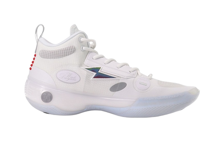 Unisex mid-top basketball shoe, white mesh upper with light gray panel and star logo