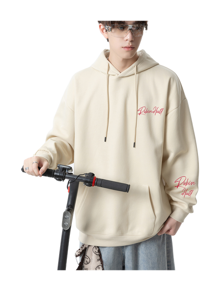 Robin Hood American Hoodie with Velvet Thick Letter Signature Personalized Style Design Feel Loose and Casual Versatile Student Party Lazy Style Hoodie for Women  vjsneaker.com