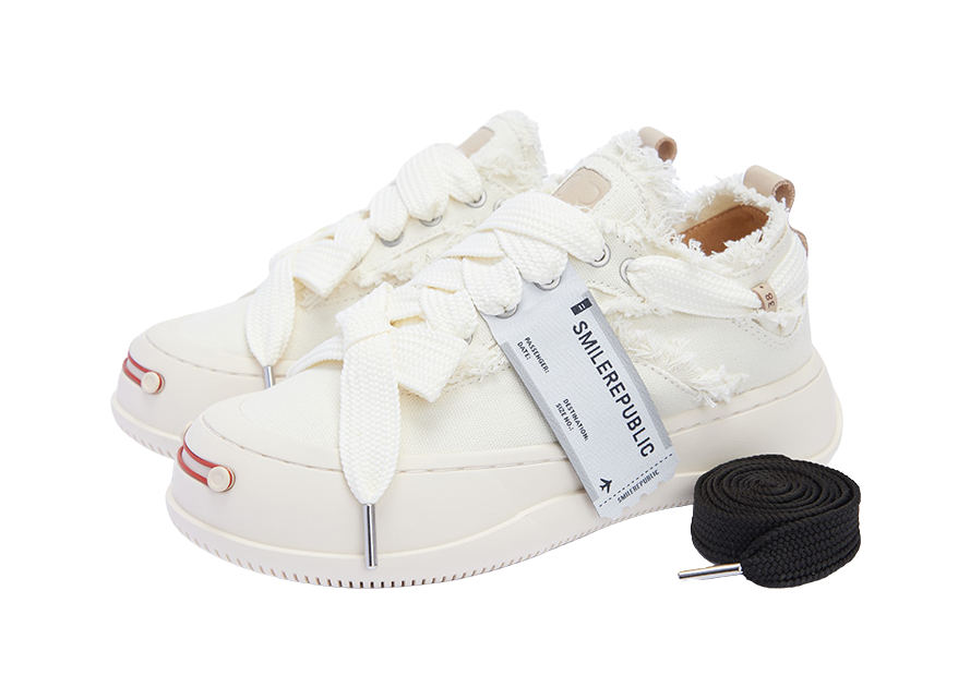 SMILEREPUBLIC Laugh Series Abrasion Resistant Lightweight Height Increasing Low top Canvas Shoes Unisex Native White 