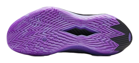 Purple basketball shoe outsole with zigzag traction pattern and black outsole edge.