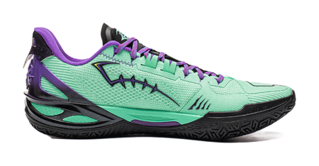 Li-Ning Liren 6 V2 low basketball shoe opposite side with mint mesh and purple accents