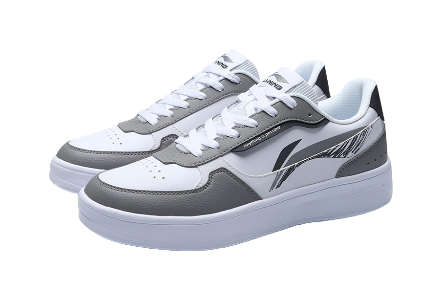 LiNing Duda Men's Low-Top Skateboard Shoes - Casual White Sneakers with Height Increase & Slip Resistance White Gray 