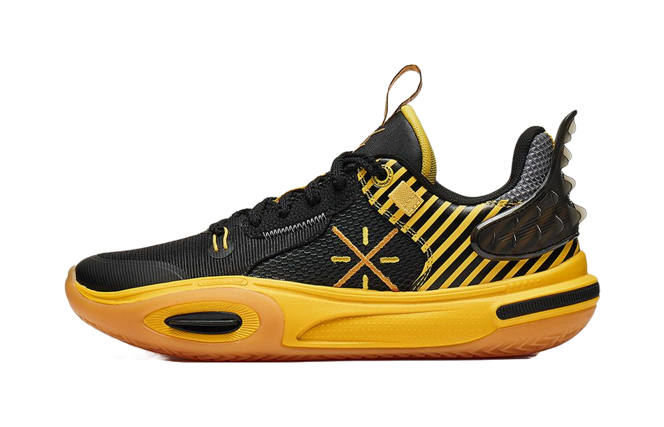Li Ning YOUNG Synthetic Leather Low top Childrens Basketball Shoes Black Yellow Kids  VJSNEAKER