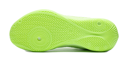 Fluorescent ice green basketball shoe outsole, tread pattern view