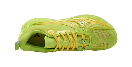 Rigorer AR3 basketball shoe, interior view with green fabric lining and laces