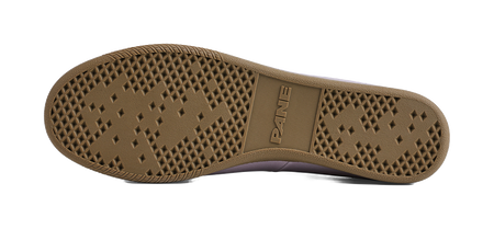 Rubber outsole with diamond tread pattern on lavender low-top shoes for slip resistance