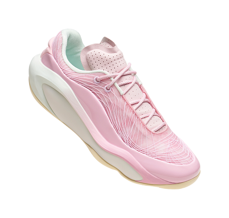 Men's bubble gum pink basketball shoe with mint collar detail, lace-up