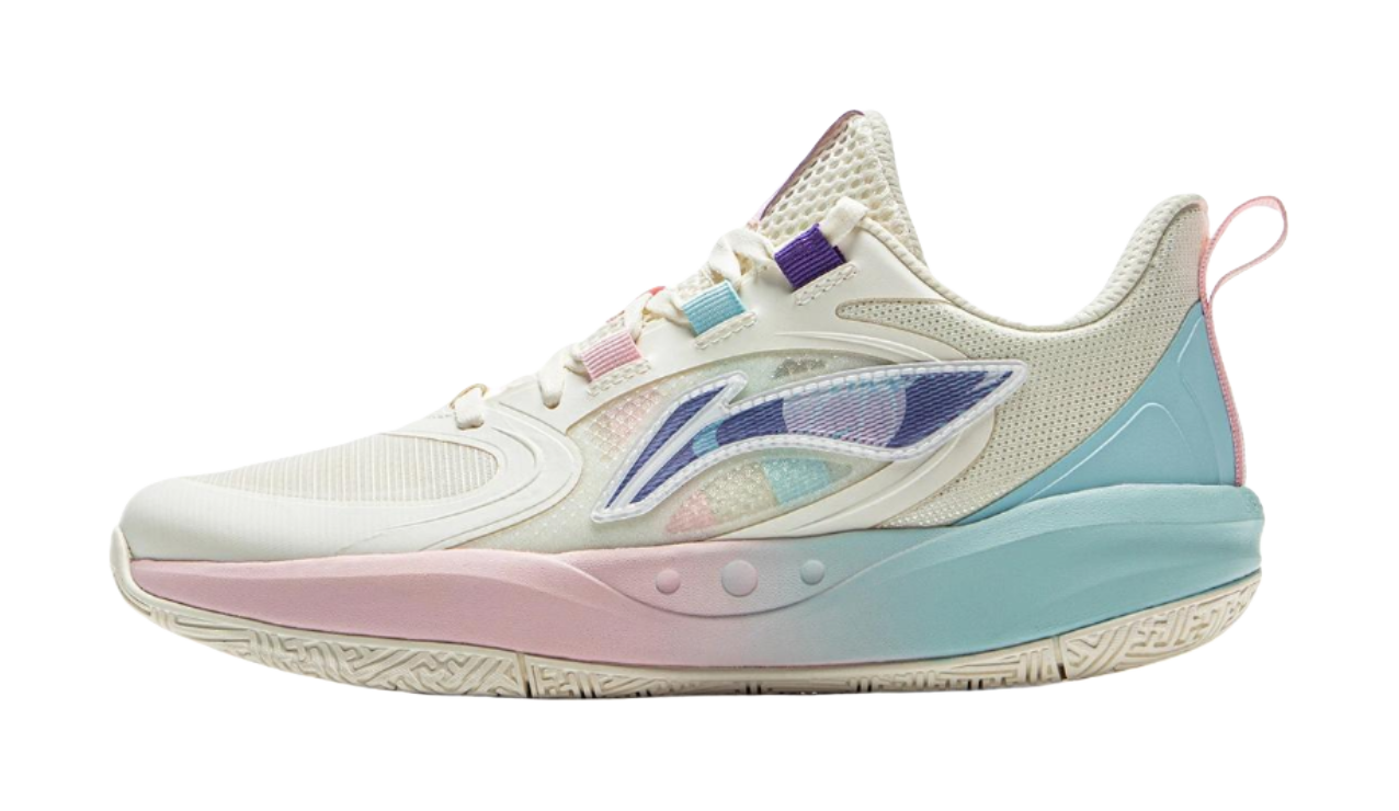 LINING YOUNG Solar Energy Pre Anti Slip Wear Resistant Low Top Childrens Basketball Shoes Ecru  VJSNEAKER