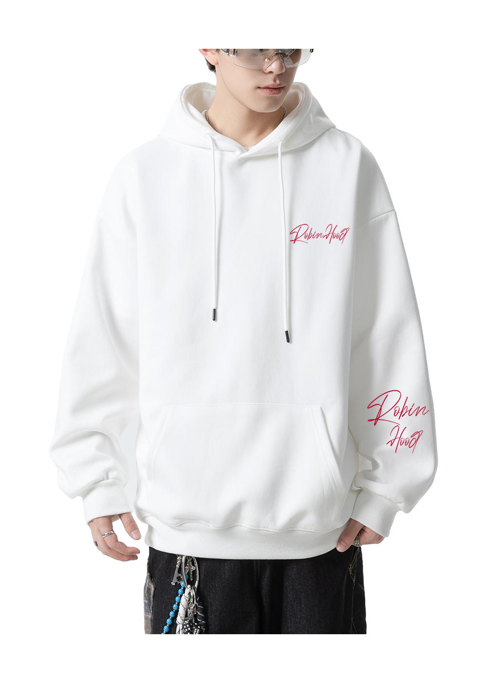 Robin Hood American Hoodie with Velvet Thick Letter Signature Personalized Style Design Feel Loose and Casual Versatile Student Party Lazy Style Hoodie for Women  vjsneaker.com