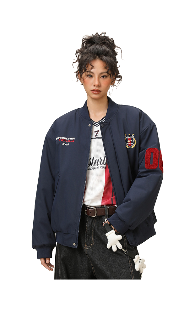 Warrior Revival Tide Cloud Sail Series Autumn and Winter Versatile Digital Loose Casual Plus Cotton Thick Long Sleeve Cotton Jacket Cotton Coat Baseball Jacket Unisex  vjsneaker.com