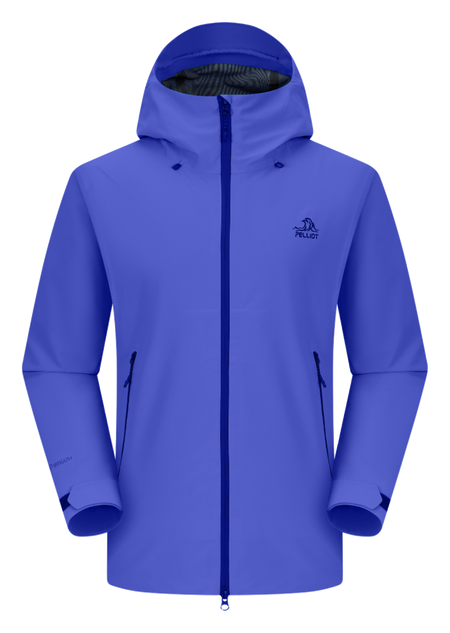 Unisex rock shell hard shell windbreaker jacket with attached hood, zip front, royal blue.