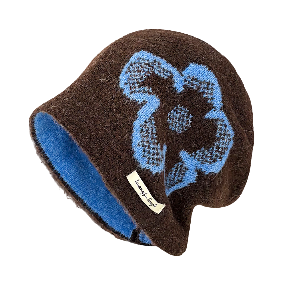 CMFY Korean Ins personality show face small flower head cap, autumn and winter warm atmosphere feeling, knitted cold cap, polyester fiber wool cap, unisex couple style  vjsneaker.com