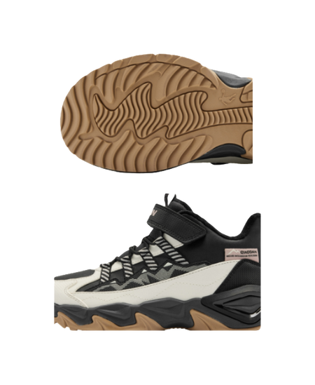 Jordan synthetic leather fabric for peak hiking with added fleece, anti slip, wear-resistant, waterproof, and warm middle cut children's outdoor shoes in black/ivory white for both men and women  VJSNEAKER