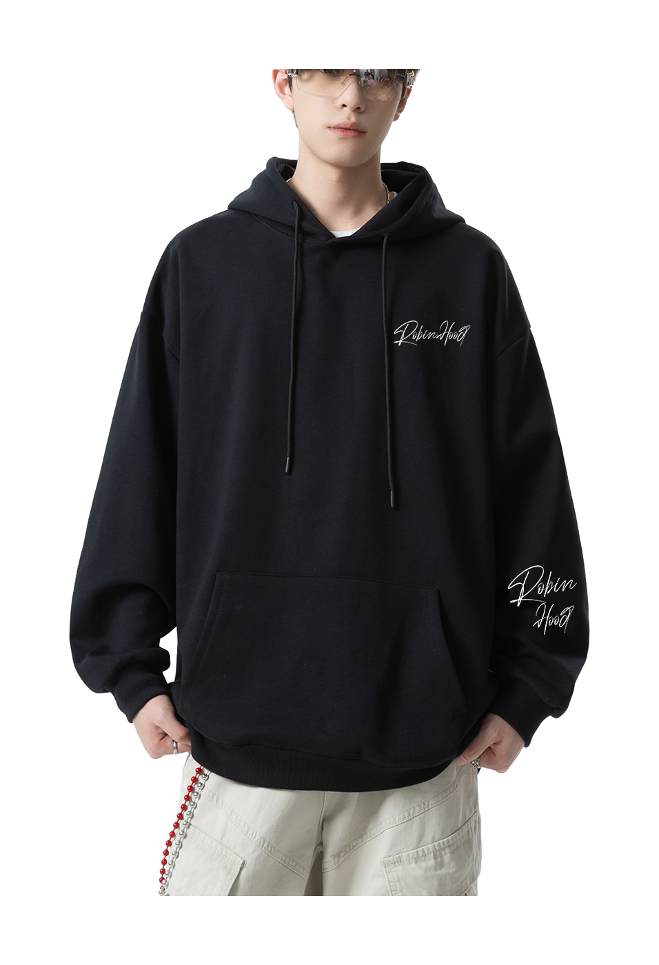 Robin Hood American Hoodie with Velvet Thick Letter Signature Personalized Style Design Feel Loose and Casual Versatile Student Party Lazy Style Hoodie for Women  vjsneaker.com