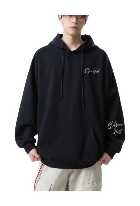 Robin Hood American Hoodie with Velvet Thick Letter Signature Personalized Style Design Feel Loose and Casual Versatile Student Party Lazy Style Hoodie for Women  vjsneaker.com