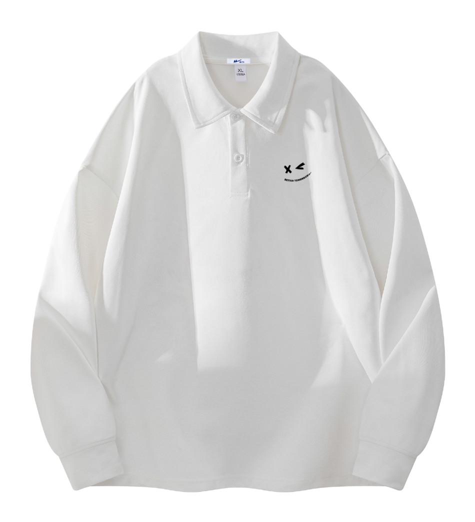 Warrior Revival Wind and Wave Series American Trendy College Style Solid Color Smiling Face Print Simple and Loose Casual Versatile Hoodie for Outer Wear and Inner Wear Comfortable Button Collar Long Sleeve Dropped Shoulder Sleeve T-shirt for Men and  vjsneaker.com