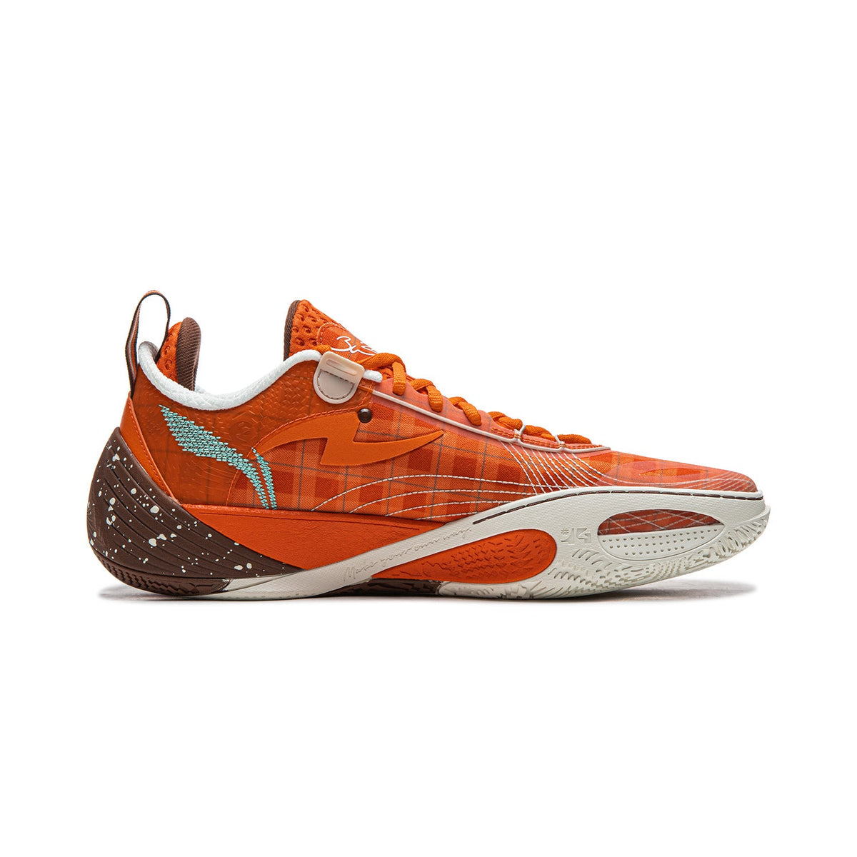 Li-Ning Wade All City 14 basketball shoes, orange plaid upper with dark outsole studs
